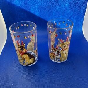 208 park christmas glass dog theme lot of 2